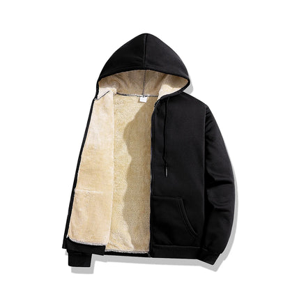 Men's Winter Lambswool Jackets Plus Size Zipper Hoodies Winter Warm Coats Long Sleeved Jacket Casual Coat Tops Clothing