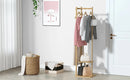 Heavy Duty Bamboo Coat Stand Freestanding Corner Clothes Rack with Hook and Shelves