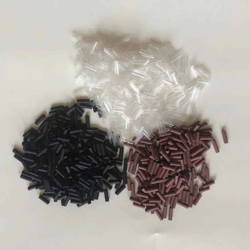500 tubos termorretráteis dos pces para extensões de cabelo sem adesivo forrado preto e transparente brownfusion ferramentas acessórias do cabelo