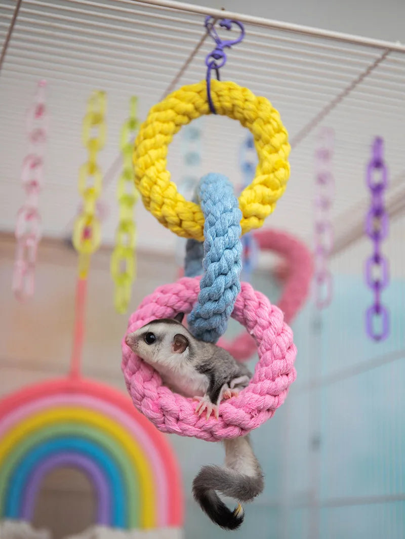 Chew-Proof Triple Ring Cotton Rope Toy - Hand-Braided Knot Ball for Aggressive Chewers Multi-Pet Enrichment Puzzle for Hamsters