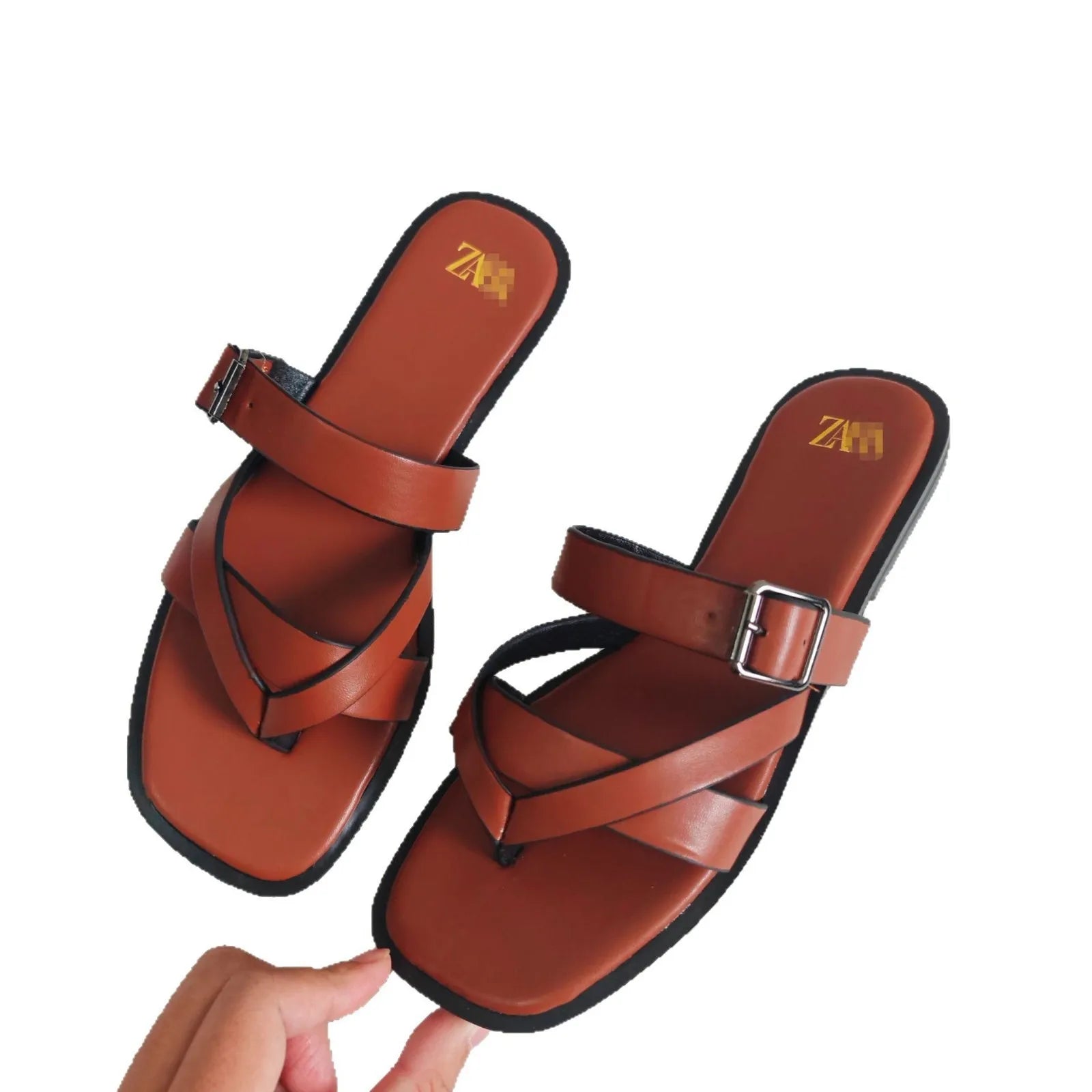 Women's Flat Sandals Crossbody Slip-On Casual Shoes Synthetic Leather Upgraded TPR Lightweight Wear-Resistant Flats