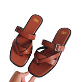 Women's Flat Sandals Crossbody Slip-On Casual Shoes Synthetic Leather Upgraded TPR Lightweight Wear-Resistant Flats