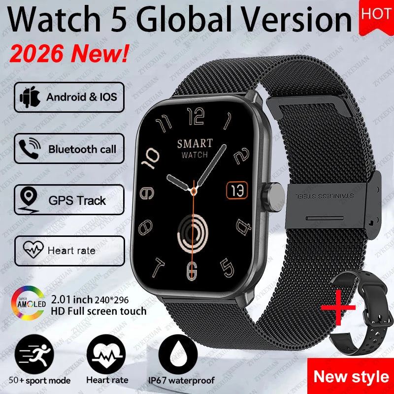 Watch 5 Smart Watch Global Version Men Women HD AMOLED Screen Heart Rate Bluetooth Call GPS Track Waterproof Sports Smartwatches