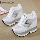 Fashion White Sneakers Women's High Platform Casual Shoes Height Increasi Leathe Shoes 10 CM Thick Sole Trainers Tennis Sports