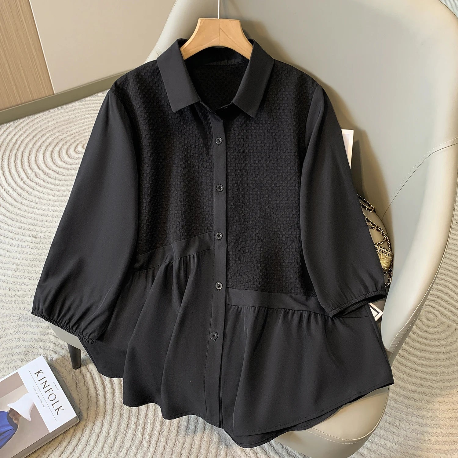 Plus Size Shirt Women Spring Summer 2025 New Arrival Korean Fashion Design Black Or White Shirts And Blouses Female Tops Women