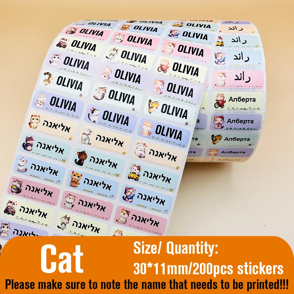 Custom Name Tag Sticker Waterproof Kawaii Stickers Decals Personalized First Name Label for Children School Stationery Bottle