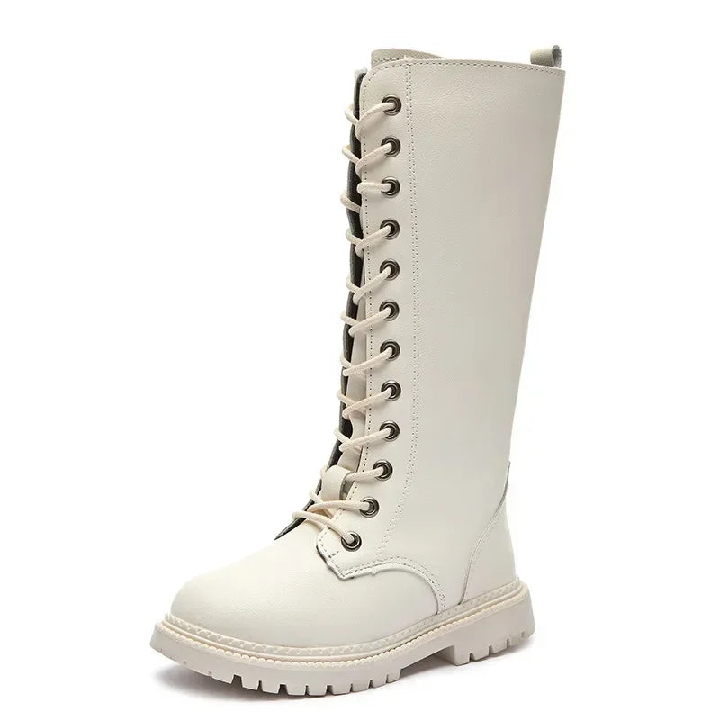 Girls Long Boots Children Knee-High Fashion Motorcycle Boots Rubber Soft Platform for Princess Kids High Boots Classic Winter