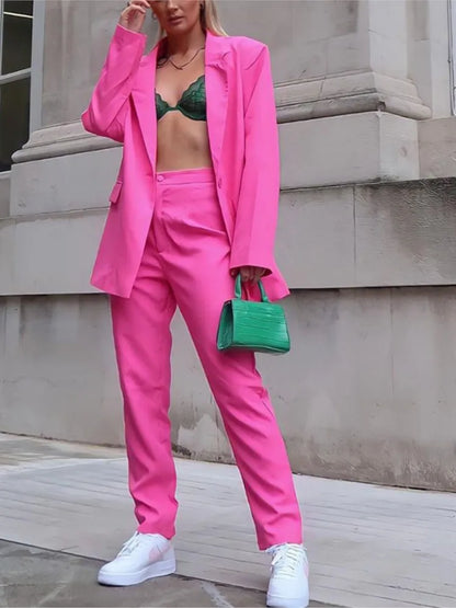 Autumn Winter New Solid Color For Women's Blazer Stylish Suit Slim Straight Trousers Fashion Female Office Blazer 2 Piece Set