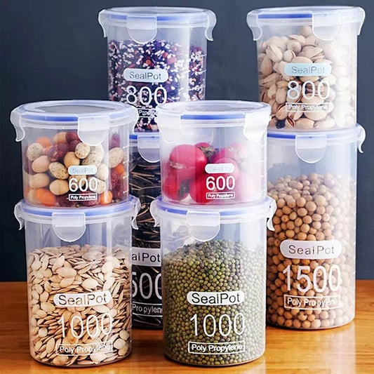Macetas selladas de plástico transparente para almacenamiento de alimentos, recipientes de almacenamiento para cocina, tamaño S/M/L/XL