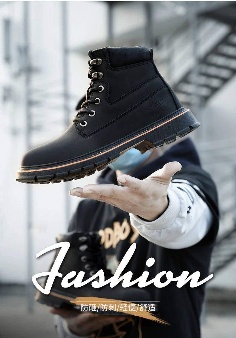 Latest 2023 Waterproof Men Leather Boots Steel Toe Cap Safety Work Shoes Anti Smashing Indestructible Construction Welding Boots