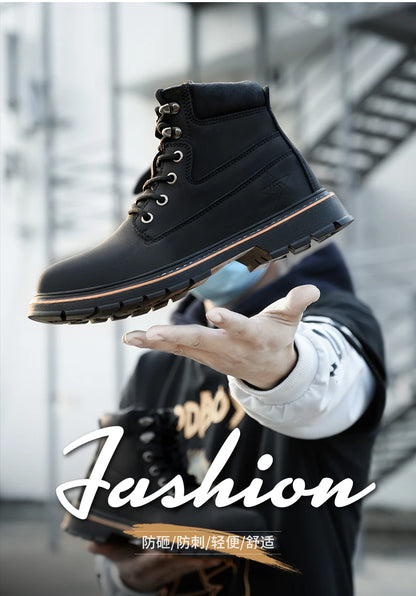 Latest 2023 Waterproof Men Leather Boots Steel Toe Cap Safety Work Shoes Anti Smashing Indestructible Construction Welding Boots