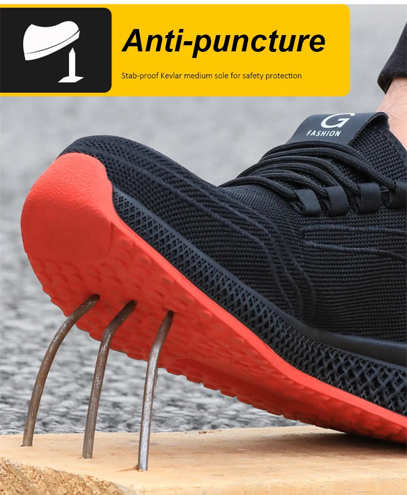 Manlegu Air Mesh Steel Toe Work Shoes Breathable Working Shoes Women Man Safety Shoes Lightweight Puncture-Proof Safety Boots