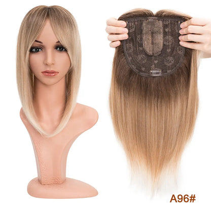 Benehair 14'' 18'' Hair Toppers with Bangs for Women Synthetic 6x6 Top Hairpieces Wigs Long Striaght Clip in Hair Extension