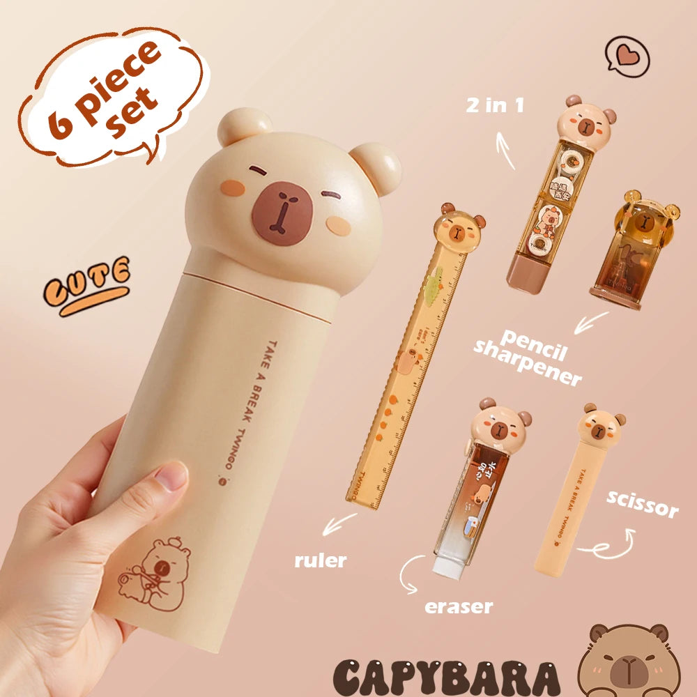 6-Piece Cute Capybara Stationery Set Back To School Supplies