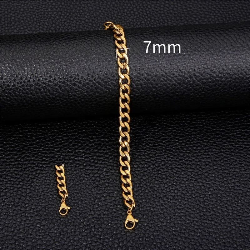 3-11mm Thick Waterproof Chain Bracelet for Men Stainless Steel Cuban Chain Wristband Classic Punk Heavy Men's Jewelry Gift