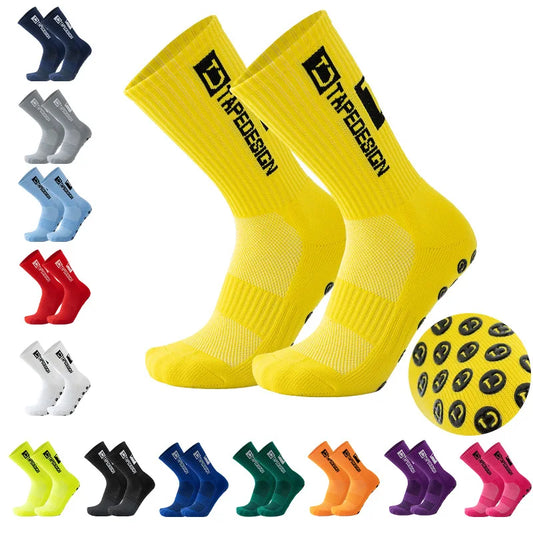 2025 New ANTI SLIP Tape design Football Socks Mid Calf Non-Slip Soccer Sport Cycling Sports Men's Women Sock Grip Yoga 1 Pairs