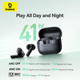 Fones de Ouvido True Wireless Baseus Bass EP10 NC – Cancelamento de Ruído ANC de -43dB, Bluetooth 6.0, Intra-auriculares, 4 Microfones com ENC