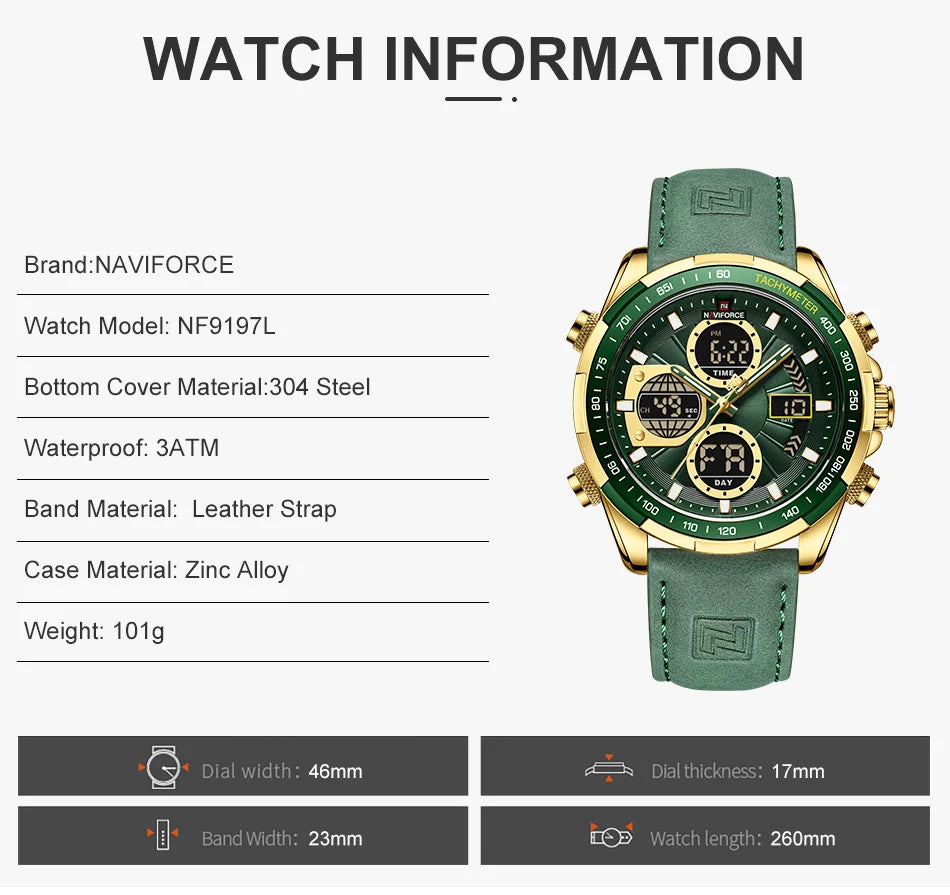 New NAVIFORCE Watches for Men Leather Men's Military Sport Waterproof Watch Quartz Wristwatch Chronograph Male Clock