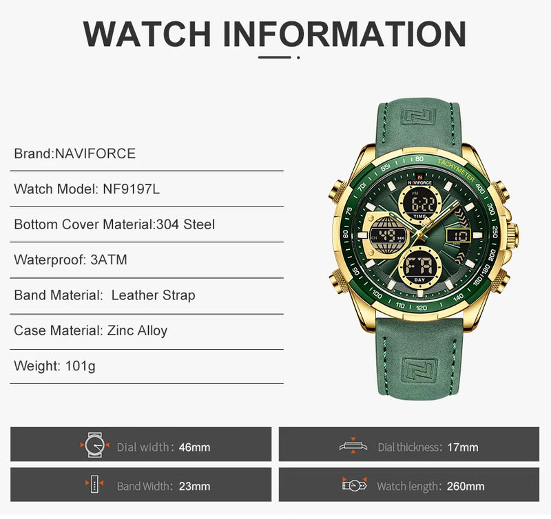 New NAVIFORCE Watches for Men Leather Mens Military Sport Waterproof Watch Quartz WristWatch Chronograph Male Clock