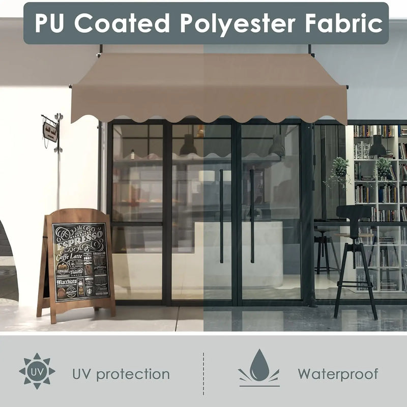 Awning Balcony Patio Retractable Awning UV50+ Sun Shade Awning Clamp Garden Sun Protection with Hand Crank Without Drilling