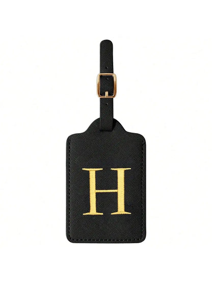 PU Leather Luggage Tag for Travel - Durable Suitcase ID Tag with Privacy Cover & Name Card Slot (A-Z) liu