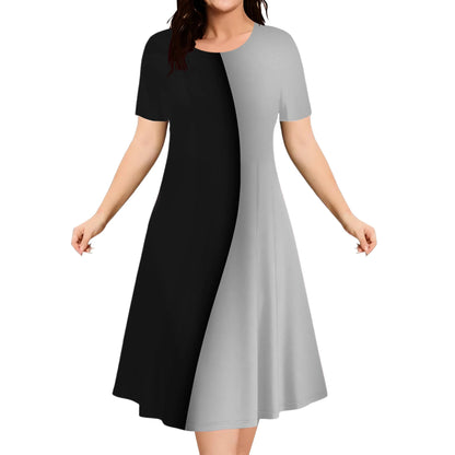 2025 Summer Women Dress Fashion Plus Size Short Sleeve Dress Black White Contrast Color Loose A-Line Dress Big Size 9XL Clothing