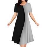 2025 Summer Women Dress Fashion Plus Size Short Sleeve Dress Black White Contrast Color Loose A-Line Dress Big Size 9XL Clothing