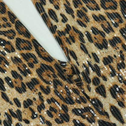 CM.YAYA Conjunto de mujer sin mangas de piel de leopardo con lentejuelas, cuello en V, chaleco de lana y pantalón, conjunto de 2 piezas Street Two 2024, chándal