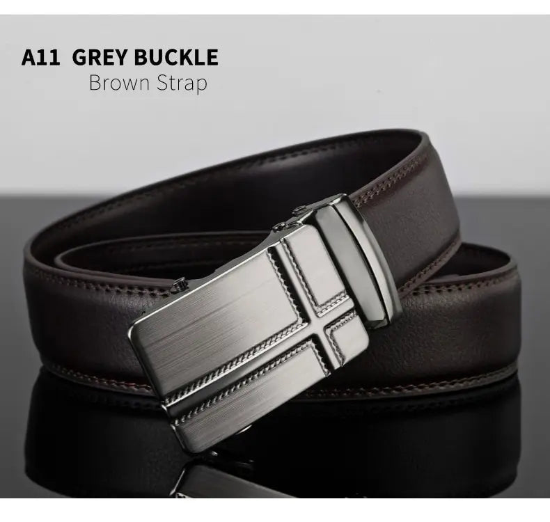 Cinturón de cuero para hombre, hebilla automática de metal, marca de alta calidad, cinturones de lujo para hombres, famoso trabajo, negocios, correa de PU negra.