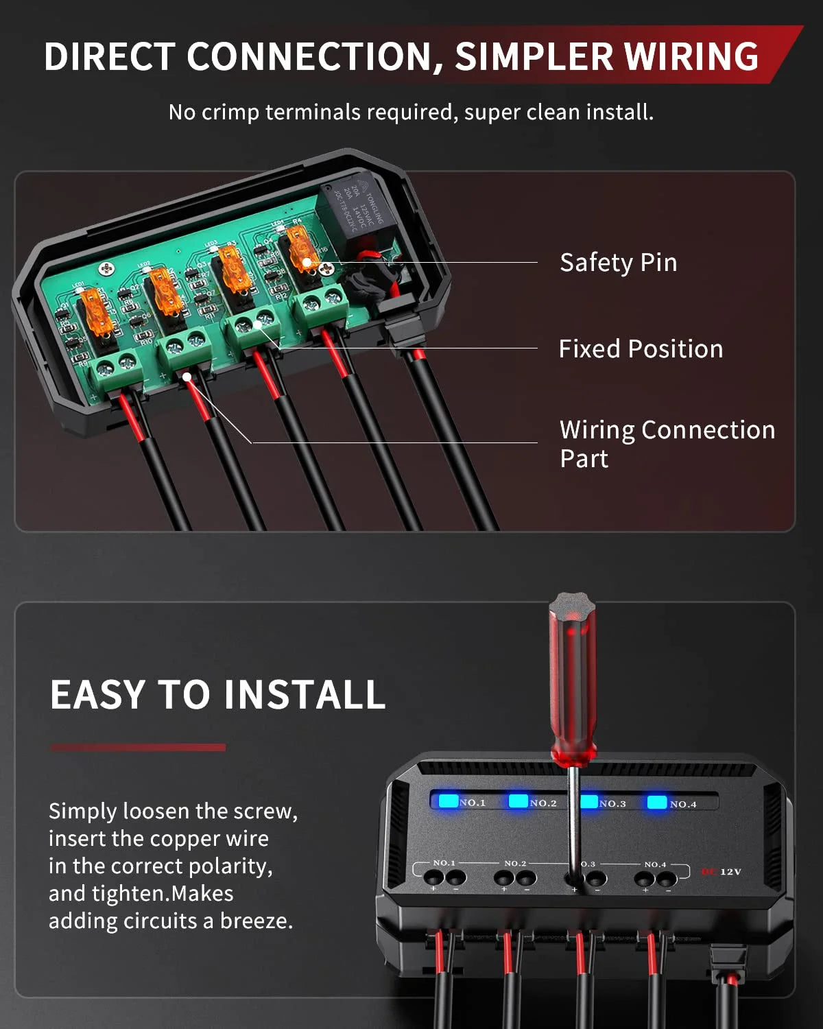 Extractme 12V Fuse Box Universal 20A Automotive Moto Block Fuse LED Indicator Light Heat-resistant Fuse Hold for Car Motorcycle