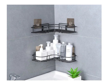 Estante organizador de baño de esquina, estantes de almacenamiento de esquina montados en la pared, soporte para champú, estante para cosméticos, cesta de drenaje de ducha de hierro