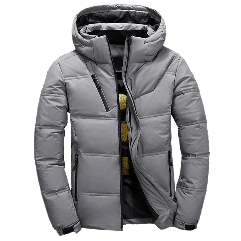Chaqueta de plumón de 20 grados para hombre, parka de invierno para hombre, chaqueta de plumón de pato blanca con capucha para exteriores, abrigo de nieve acolchado grueso y cálido de gran tamaño M-4XL