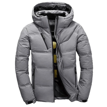 Chaqueta de plumón de 20 grados para hombre, parka de invierno para hombre, chaqueta de plumón de pato blanca con capucha para exteriores, abrigo de nieve acolchado grueso y cálido de gran tamaño M-4XL
