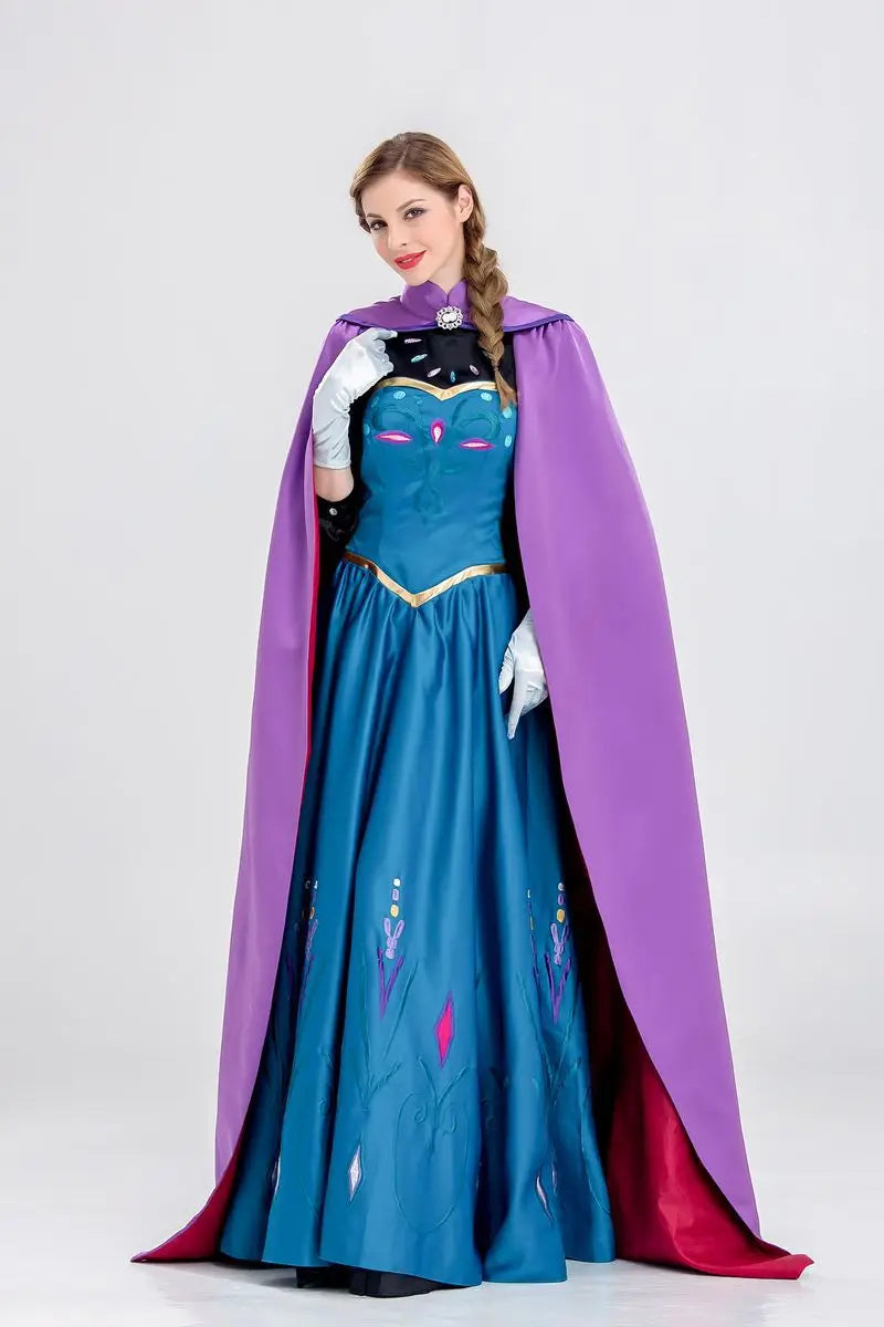 Disney Frozen Movie Adult Costume Women's Cospaly Princess Anna Dress Cloak Halloween Party Performance Dress Birthday Gifts New