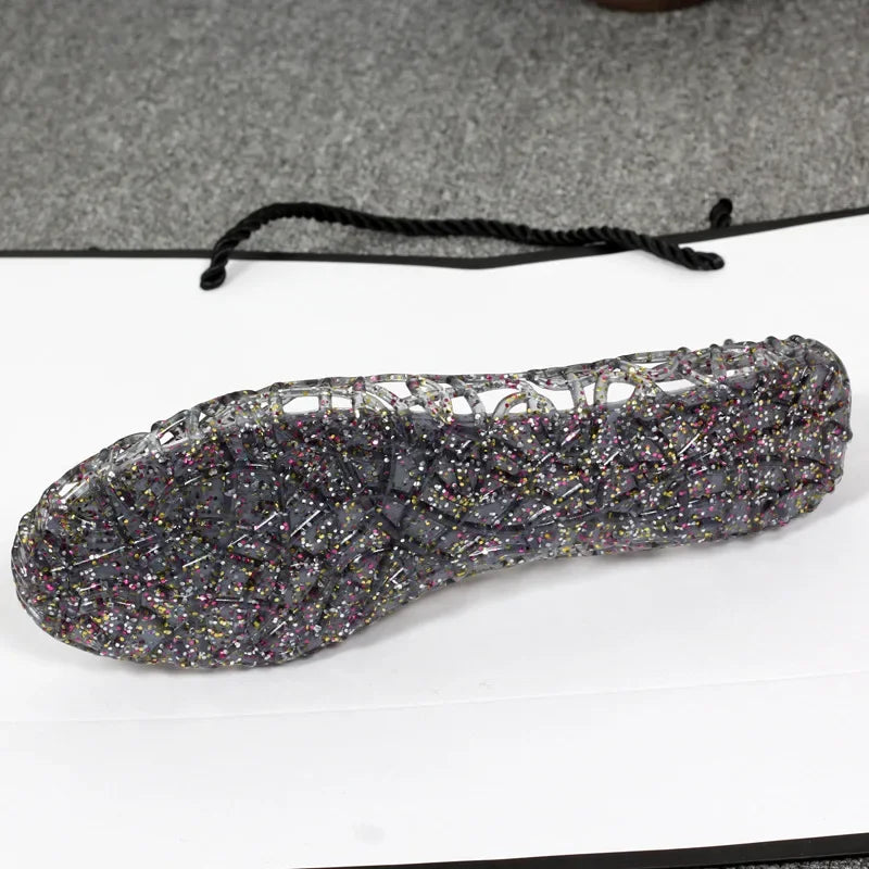 Women's Flat Bottom Plastic Jelly Sandals Hollow out Slip-On Beach Shoes Comfortable Lightweight Summer Footwear