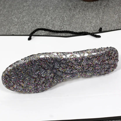Women's Flat Bottom Plastic Jelly Sandals Hollow out Slip-On Beach Shoes Comfortable Lightweight Summer Footwear