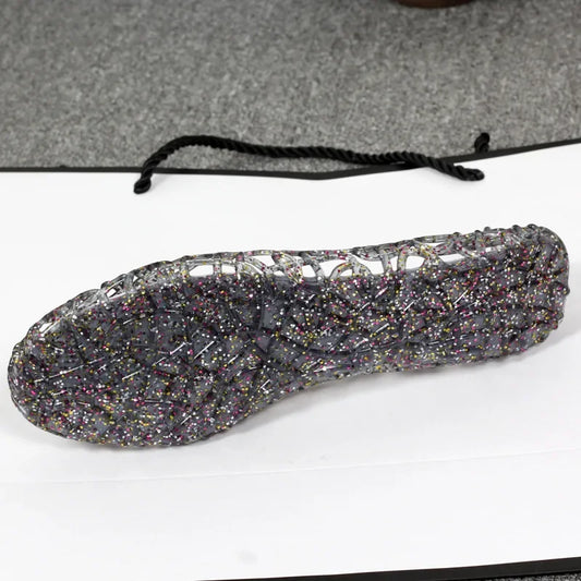 Women's Flat Bottom Plastic Jelly Sandals Hollow out Slip-On Beach Shoes Comfortable Lightweight Summer Footwear