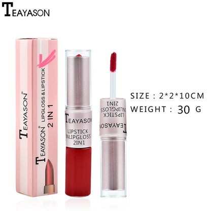 Lápiz labial mate aterciopelado de larga duración, brillo labial de doble cabezal, taza antiadherente, brillo labial, tinte voluminizador, lápiz labial resistente al agua, maquillaje