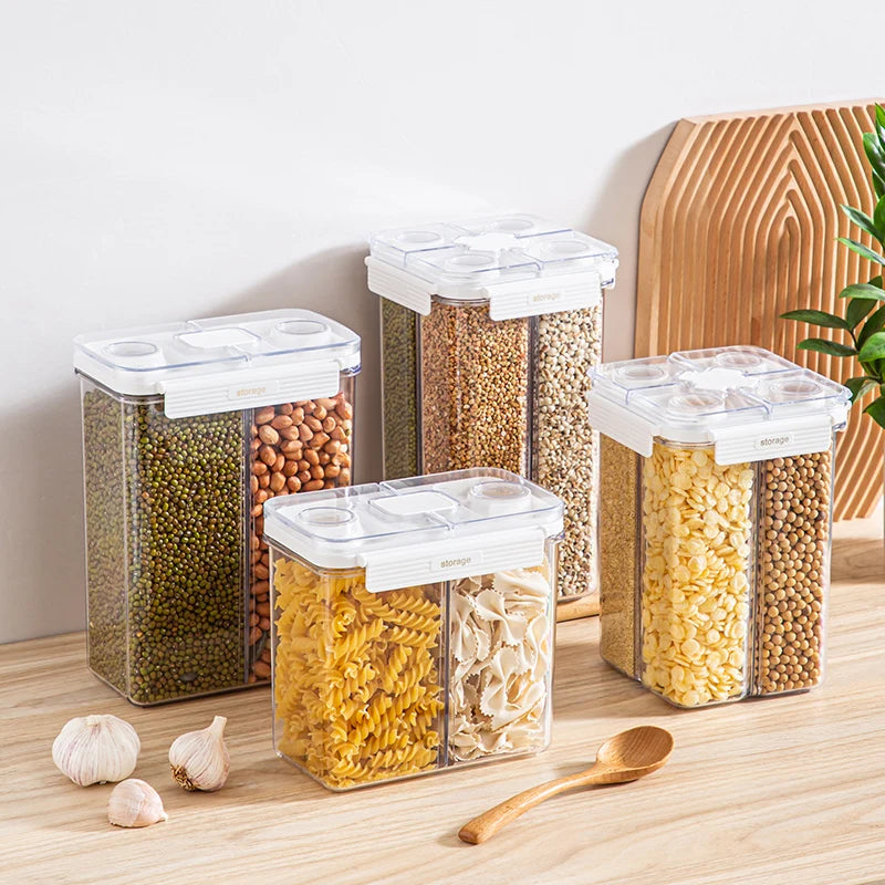 Dispensador de cereales de 3 l, contenedor sellado de cuatro compartimentos, resistente a la humedad, apilable, para refrigerios, café y granos, organizador de cocina.