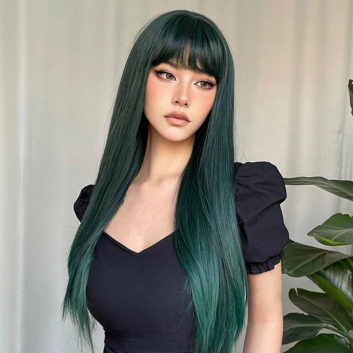 Light Wine Red Synthetic Wigs With Bangs for Women, Long Straight Hair Wig, Natural Cosplay Party, Heat Resistant