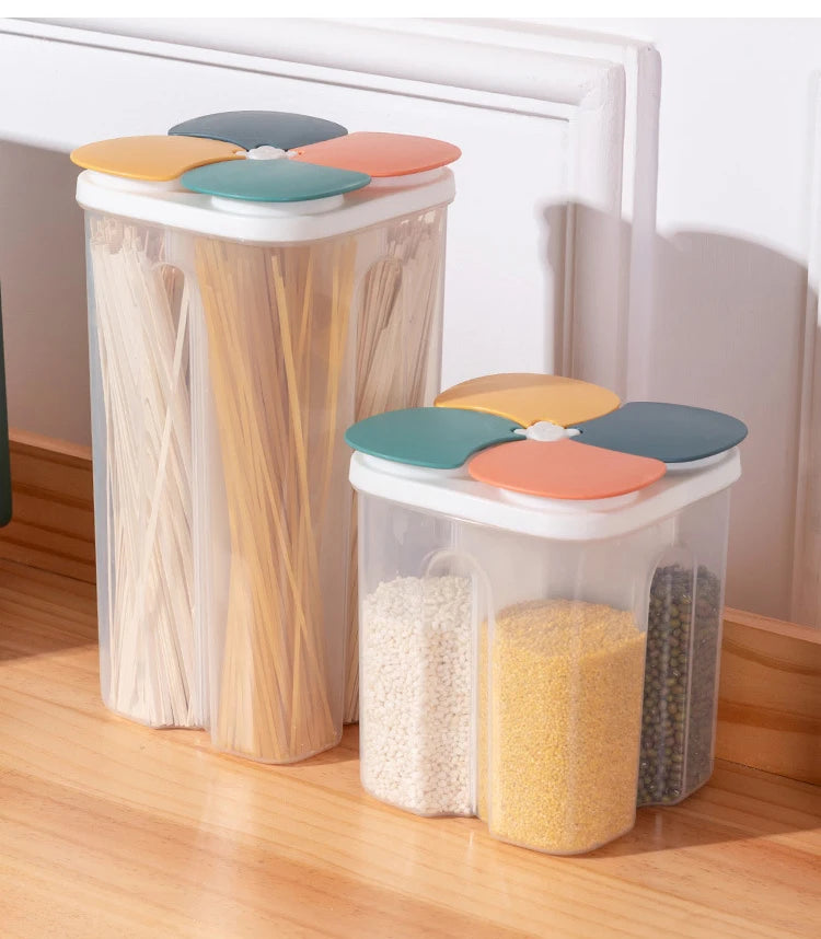 Kitchen Cereals Storage Box Plastic 4 grids Cereals Sealed Jar Food Container Moisture-proof Grain Tank Spaghetti Keep Fresh Box