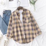 Casual Women's Plaid Shirt 2025 Spring Autumn New Ladies Loose Blouse and Tops Female Long Sleeve Shirts Fresh Checked Clothes