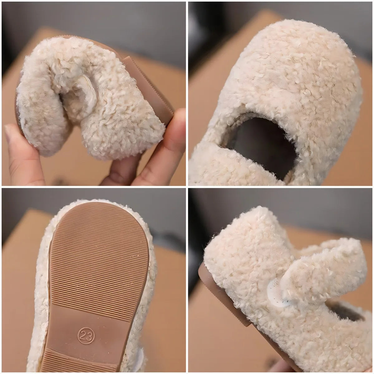 Children Fur Shoes 2025 Winter Kids Warm Plush Shoes For Girl Flat Loafers Moccasins Girls Casual Shoes Khaki, Beige