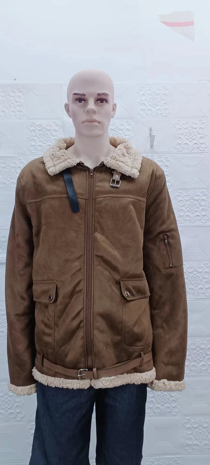 Men Autumn Jacket Bomber Biker Zipper Motorcycle Faux Fur Coat Male Fleece Pilot Vintage Faux Leather Velvet Jacket Winter