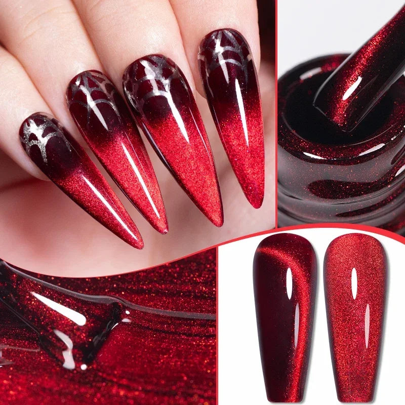 7.5ML Super Shiny Ruby Red Cat Magnetic Gel Nail Polish Wine Red Cat Eye Gel Soak Off Semi-Permanent Nail Varnish For Manicure