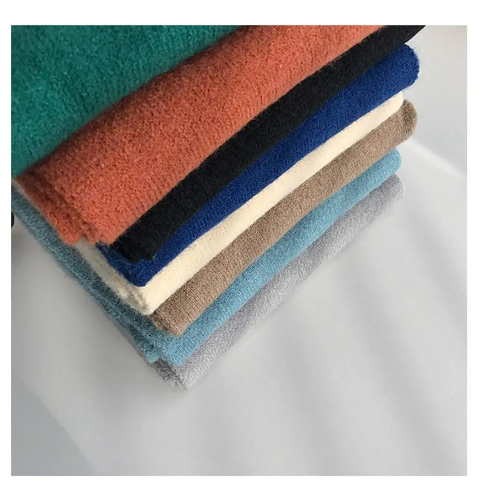 Winter Knitting Scarf Men Women Fastener Thermal Neck Warmer Solid Fleece Keep Warm Scarf Thickening Windproof Neck Cover