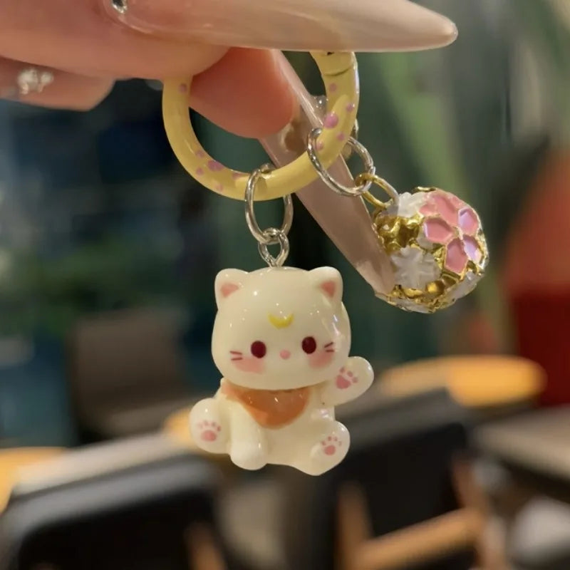 1/6Pcs Colorful Cat Bell Keychains for Friends Backpack Phone Pendant Hangings Couple Cartoon Animal Paw O-shaped Keychains