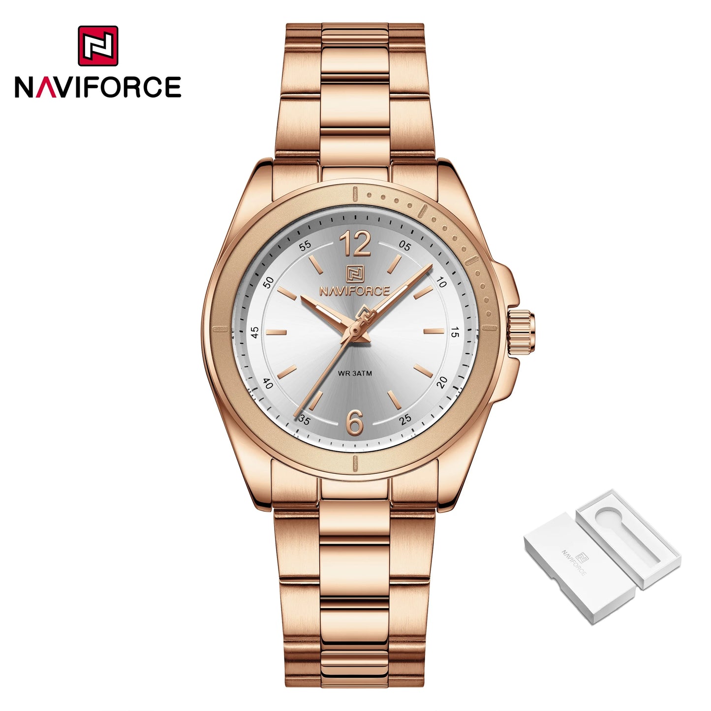 NAVIFORCE Women Watches Stainless Steel Sports Fashion Watch Waterproof Ladies Classic Wrist Watch Simple Luminous Girl Clock