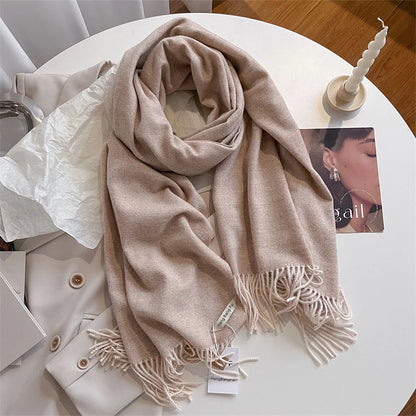 New Winer Warm Cashmere Scarf for Women Fashion Solid Thick Blanket Pashmina Shawl Wrap Female Bufanda Echarpe Foulard 2024