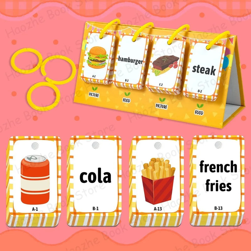 92Pcs Food Vocabulary Flashcards for Kids Double Side Parent-Child Interaction English Card Educational Learning Cards